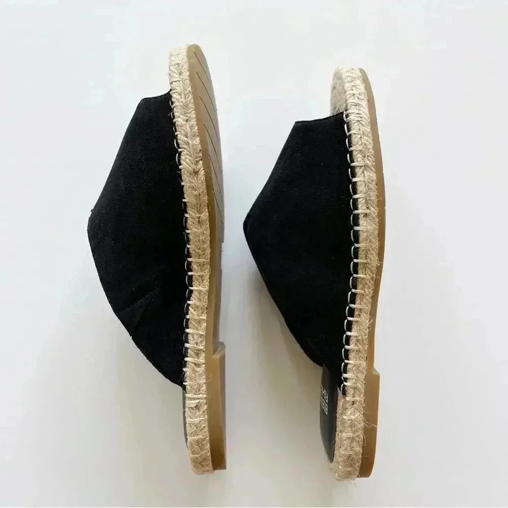 Eileen Fisher Milly Tumbled Nubuck Espadrille Black Sandal Size 7